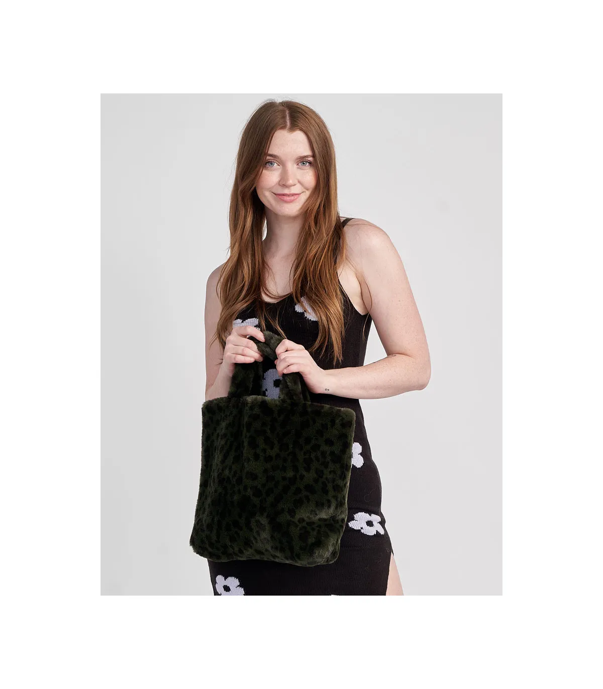 Christina Faux Leopard Fur Tote Bag in Green: FurHatWorld.com