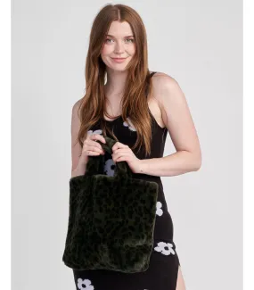 Christina Faux Leopard Fur Tote Bag in Green: FurHatWorld.com