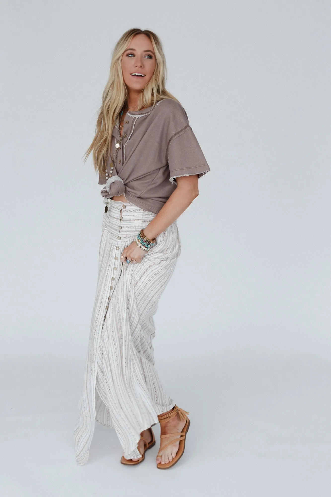 Coastal Charm Smocked Maxi Skirt - Cream