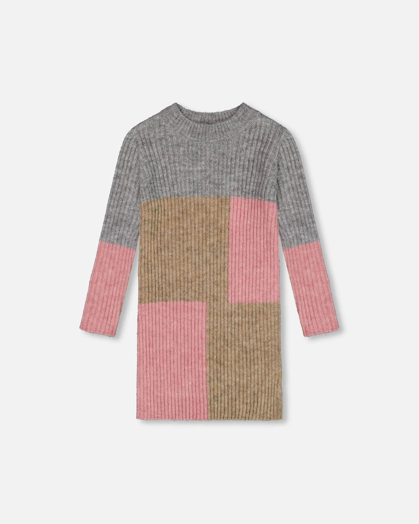 Colorblock Sweater Dress Gray, Golden And Pink