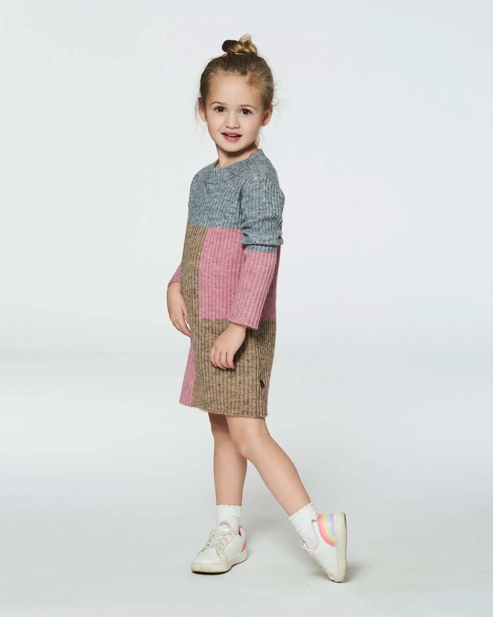 Colorblock Sweater Dress Gray, Golden And Pink