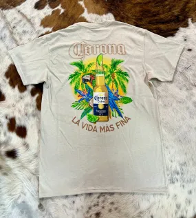 Corona La Vida Más Fina Beer Tee in Tan