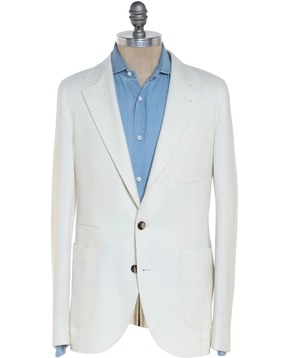 Cream Wool Blend Tonal Woven Sportcoat