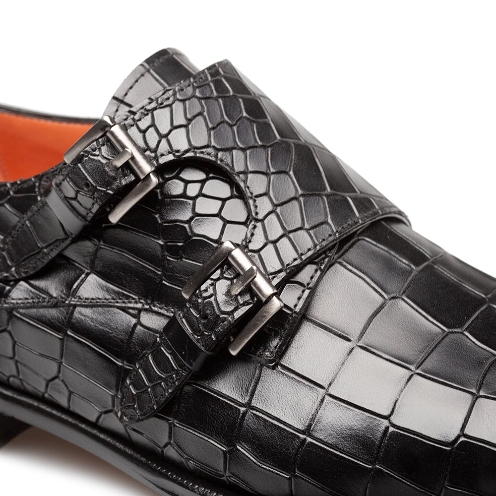 Croc-Embossed Cap Toe Monk Strap