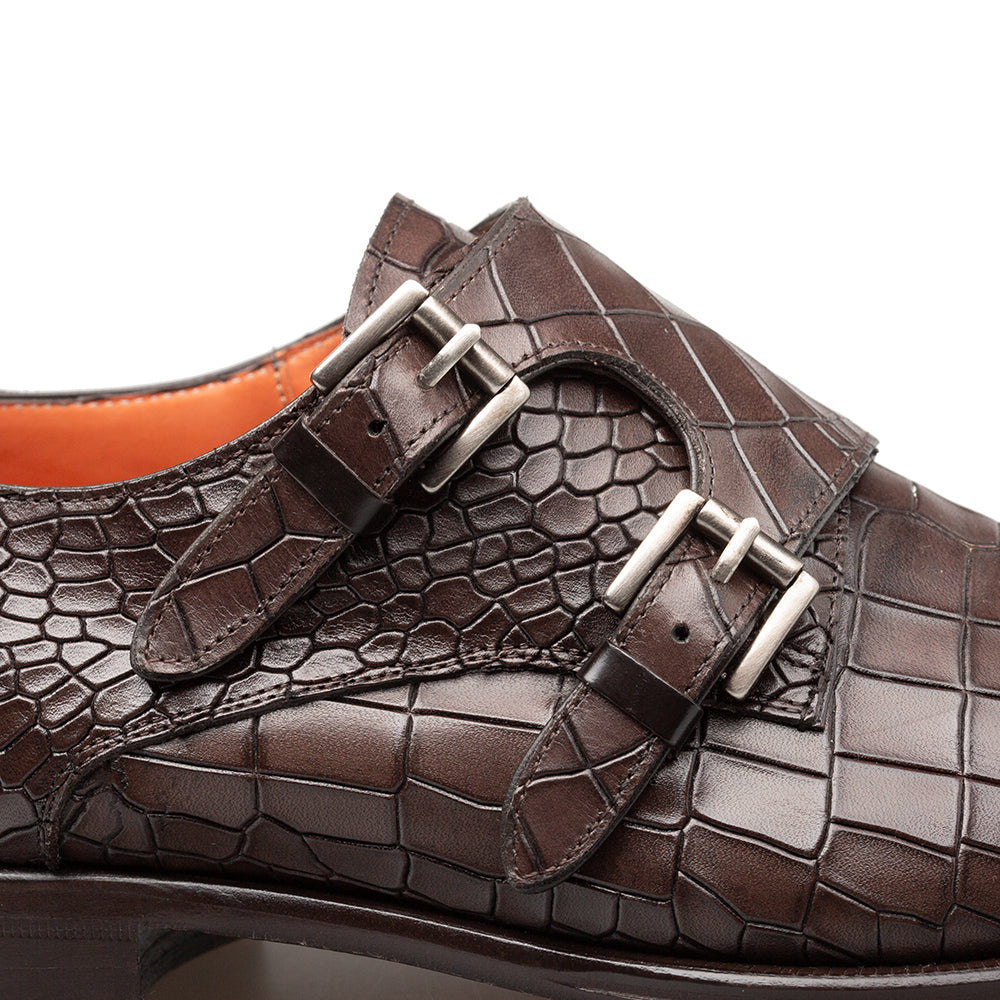 Croc-Embossed Cap Toe Monk Strap