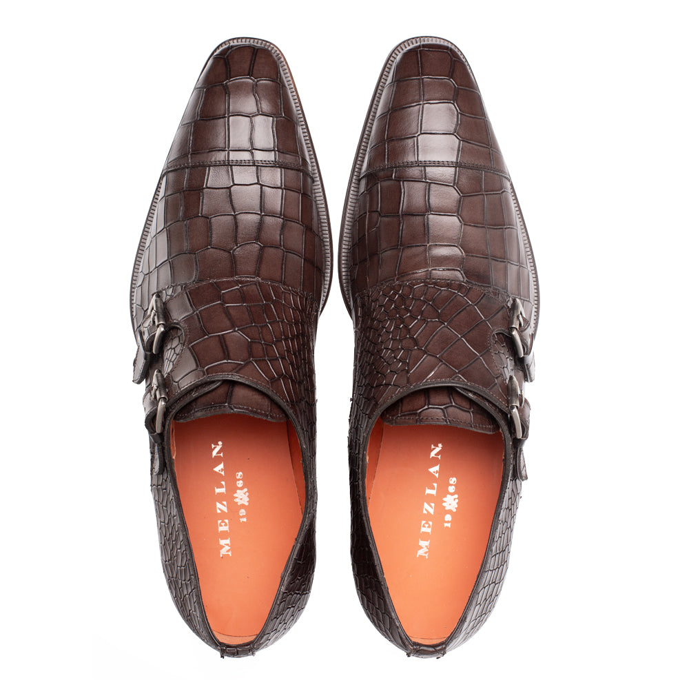 Croc-Embossed Cap Toe Monk Strap