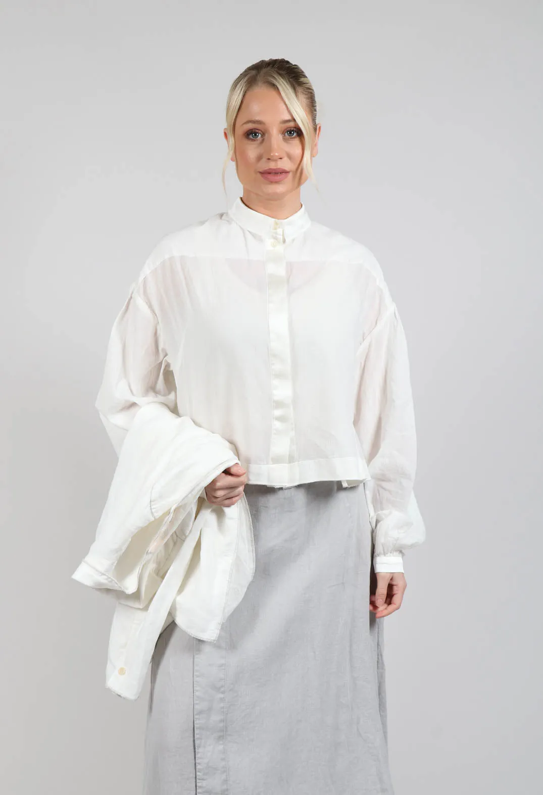 Cropped Cotton Shirt in Original White