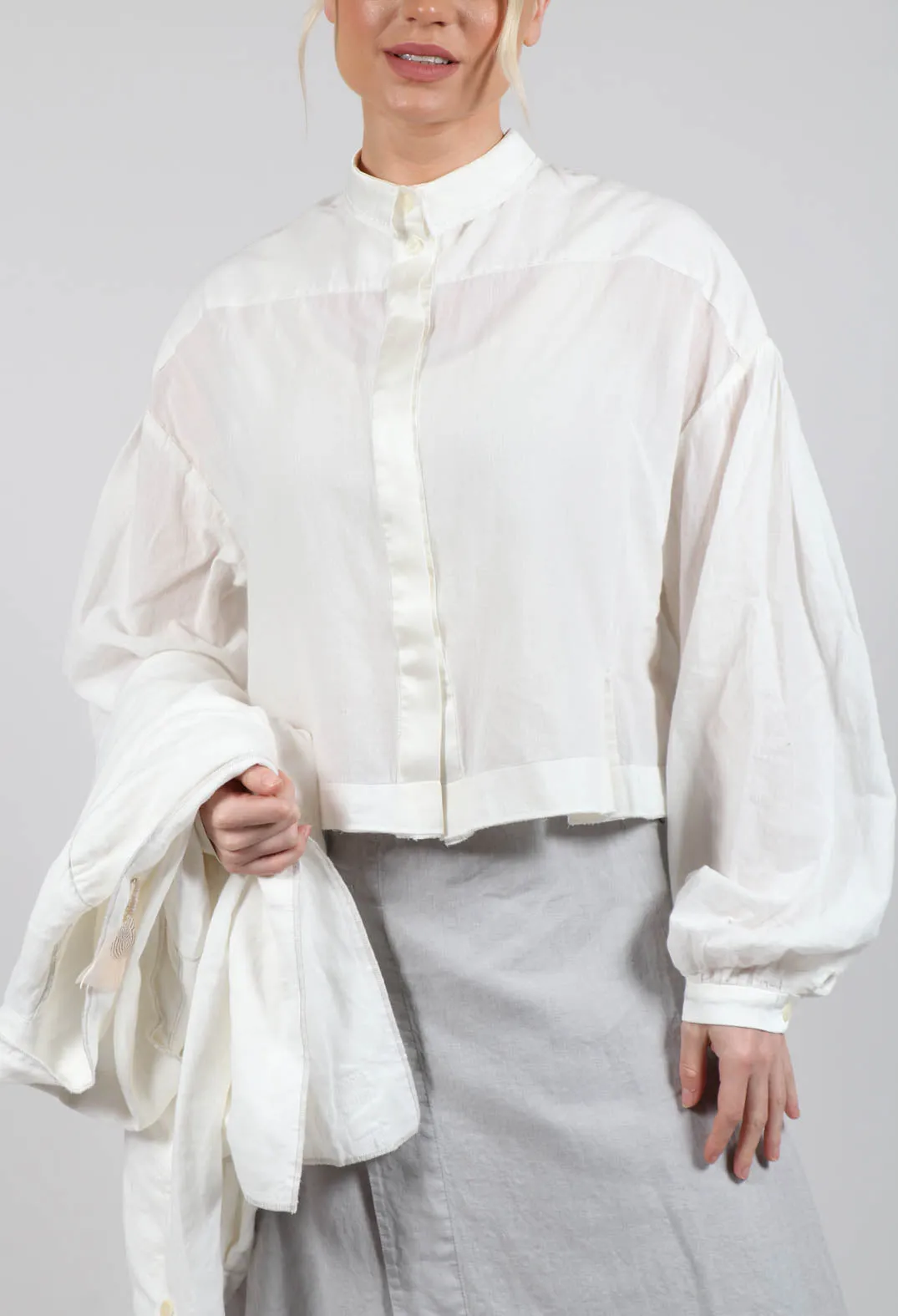 Cropped Cotton Shirt in Original White