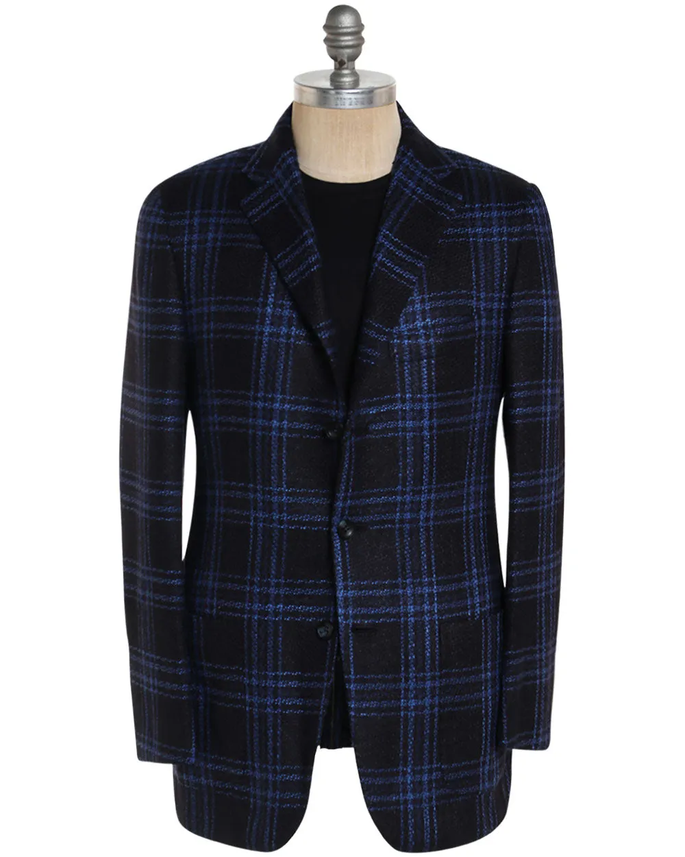 Dark Navy and Electric Blue Cashmere Blend Plaid Sportcoat