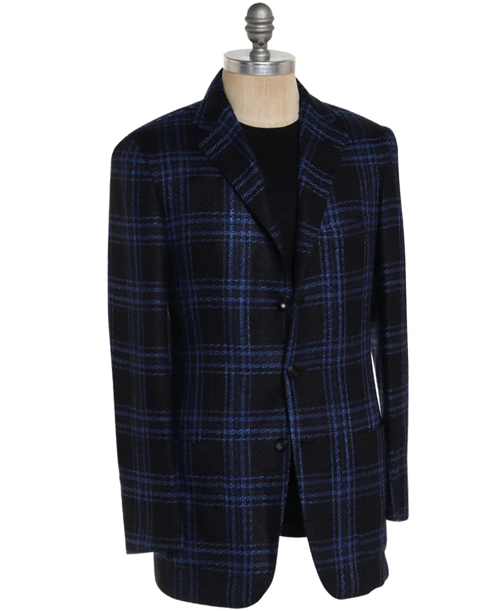 Dark Navy and Electric Blue Cashmere Blend Plaid Sportcoat