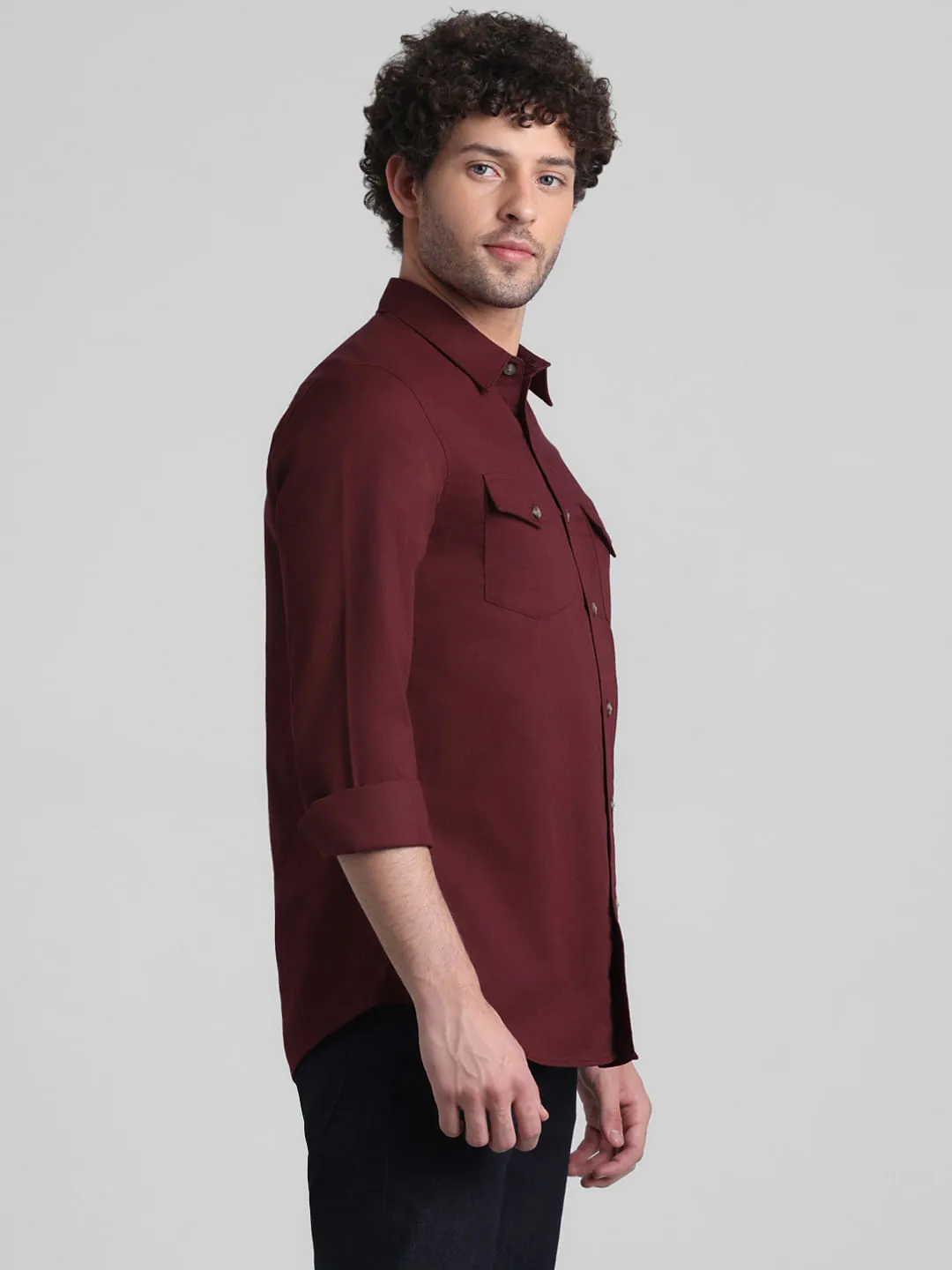 Dark Red Patch Pocket Cotton Shirt