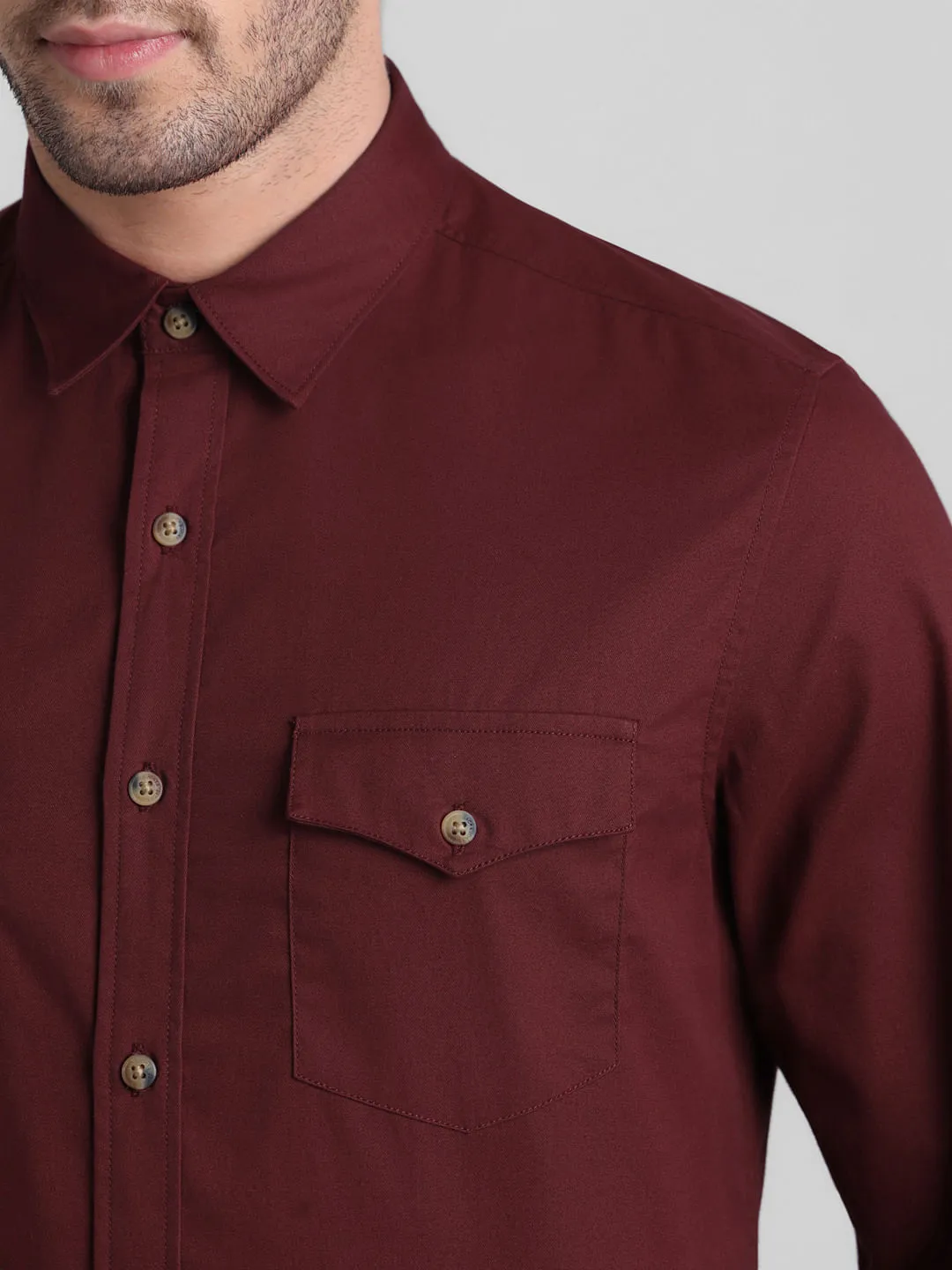 Dark Red Patch Pocket Cotton Shirt