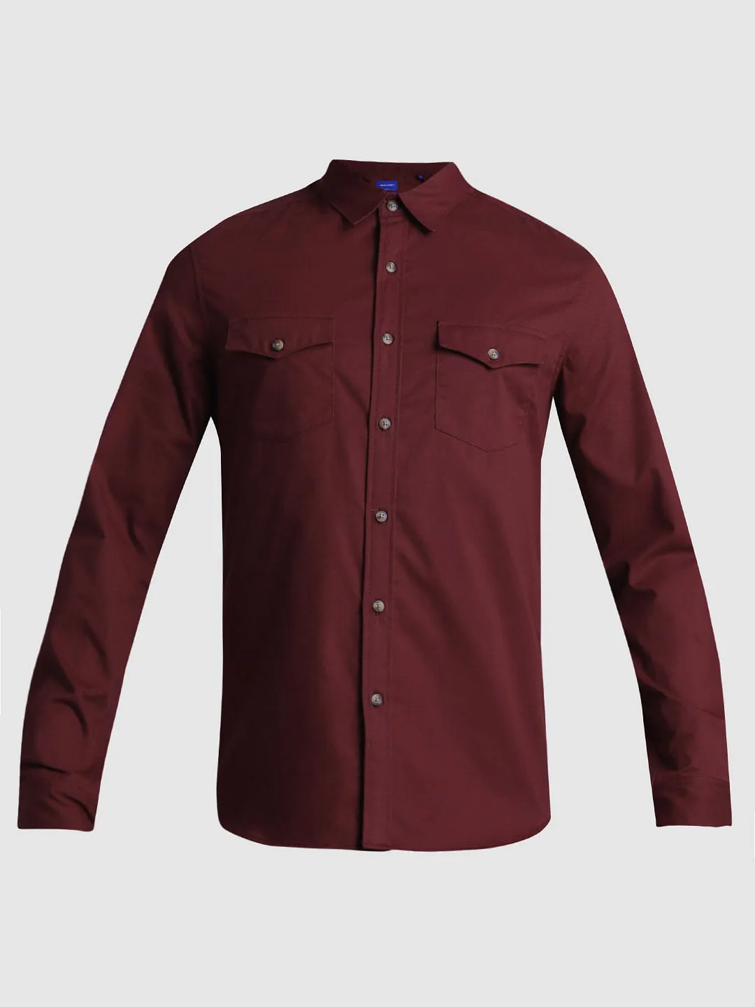 Dark Red Patch Pocket Cotton Shirt