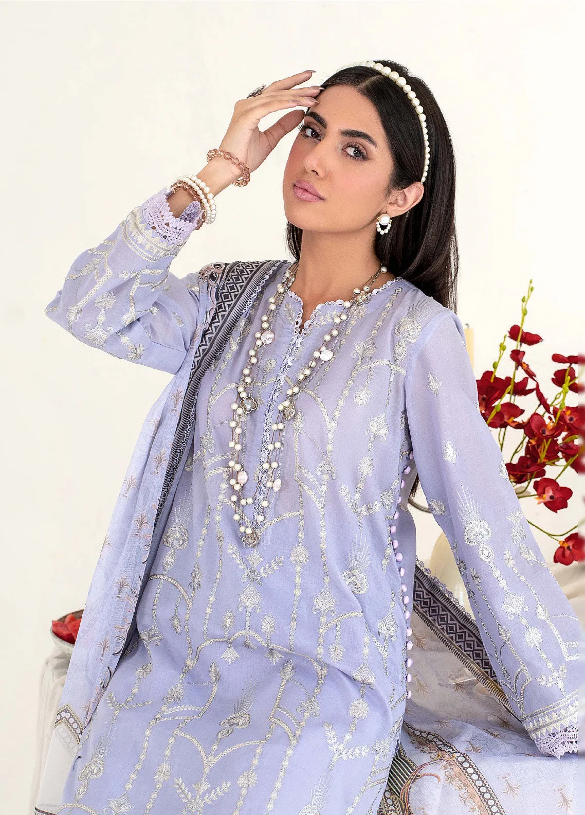 Eid Edition by Zarif Embroidered Lawn 3 Piece Unstitched Suit ZF23L ZEL-06 WATER LILY