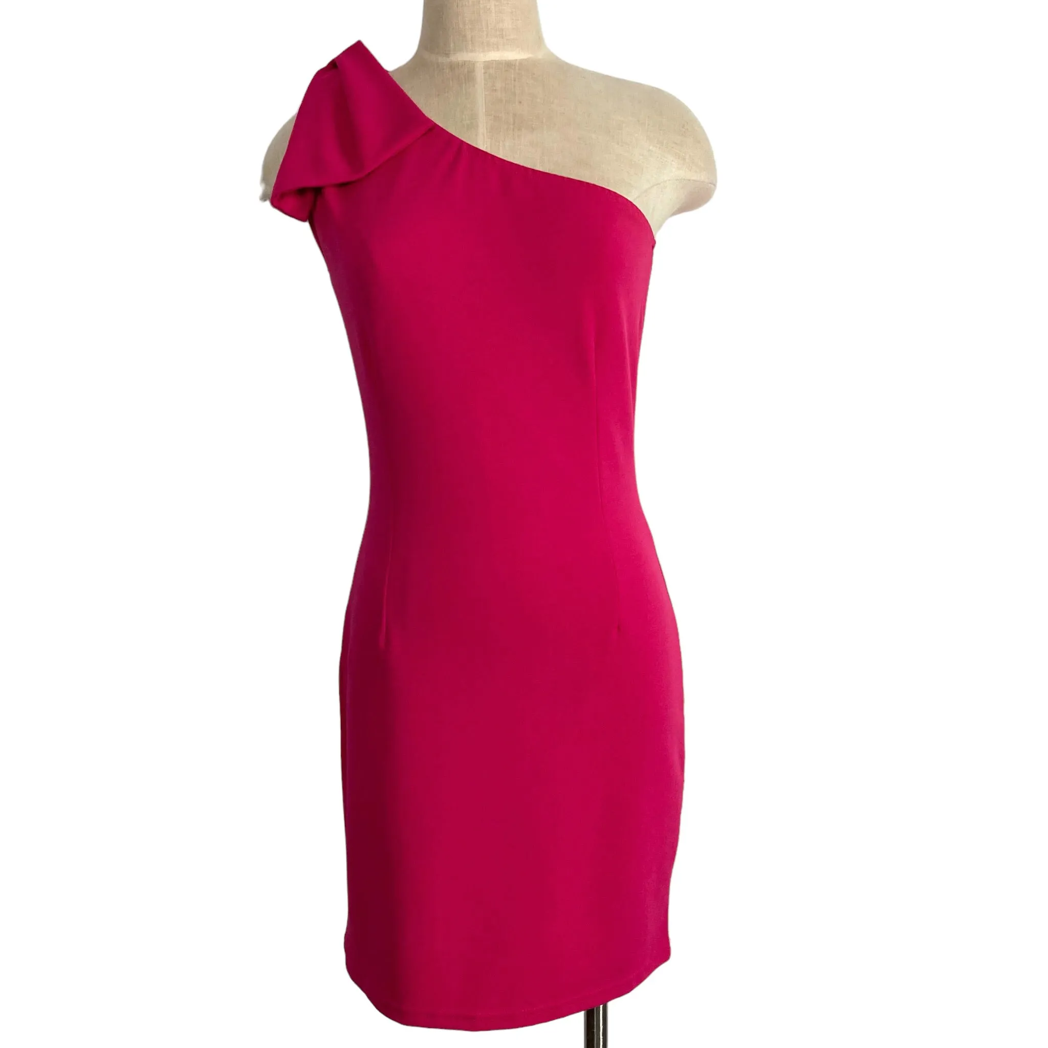 Fashion Hot Pink One Shoulder Bow Dress- Size S