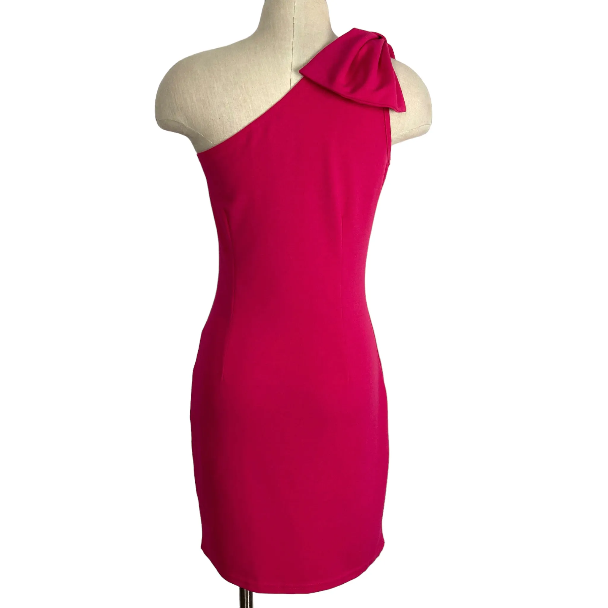 Fashion Hot Pink One Shoulder Bow Dress- Size S