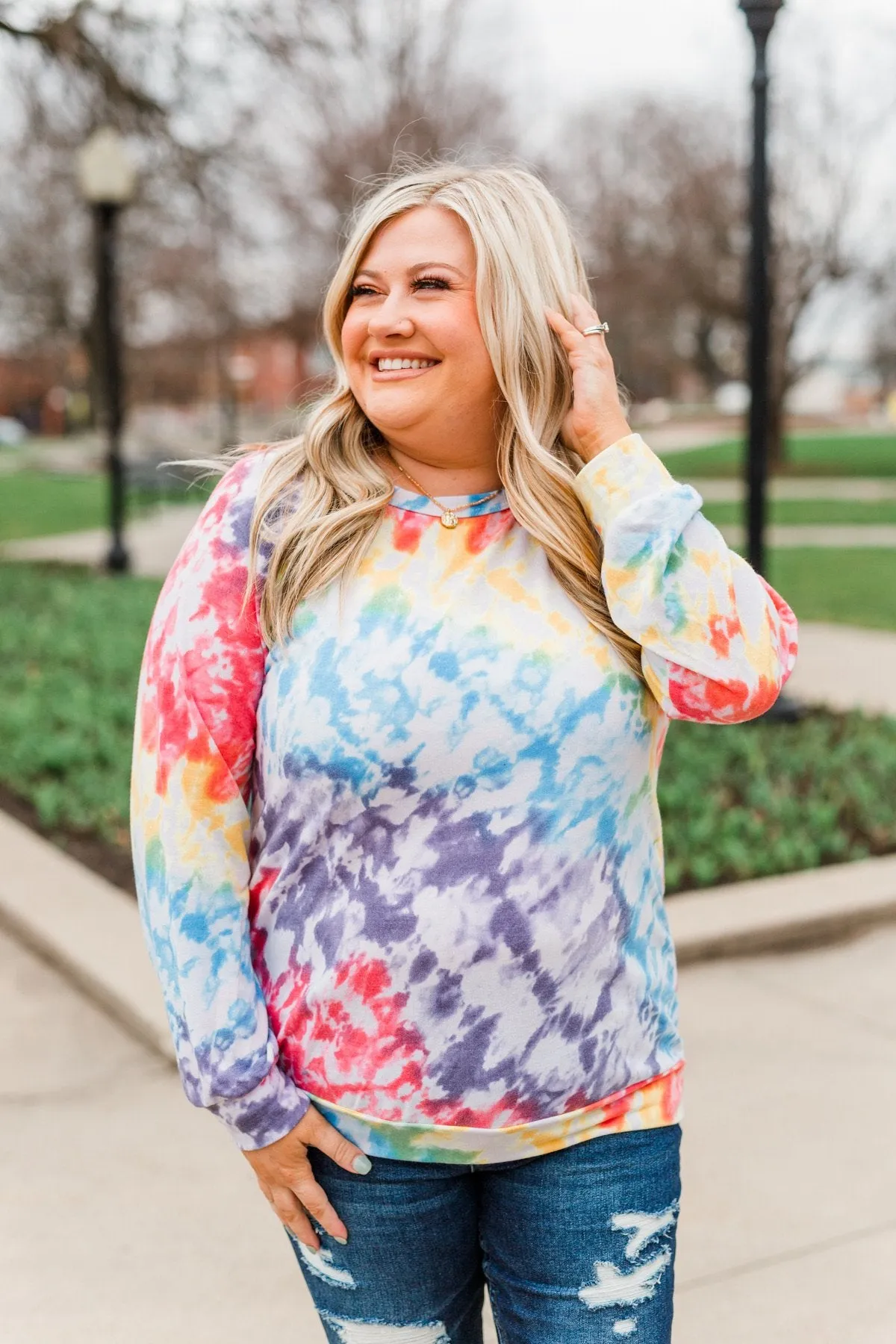 Feels Like A Dream Tie Dye Pullover Top- Rainbow