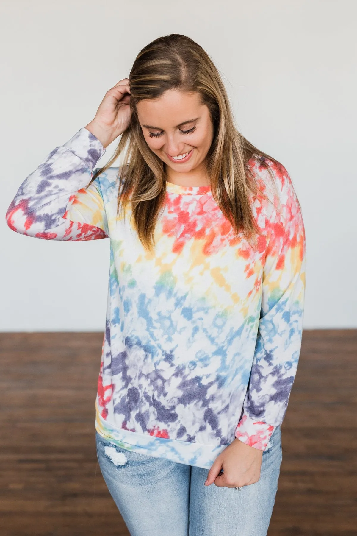 Feels Like A Dream Tie Dye Pullover Top- Rainbow