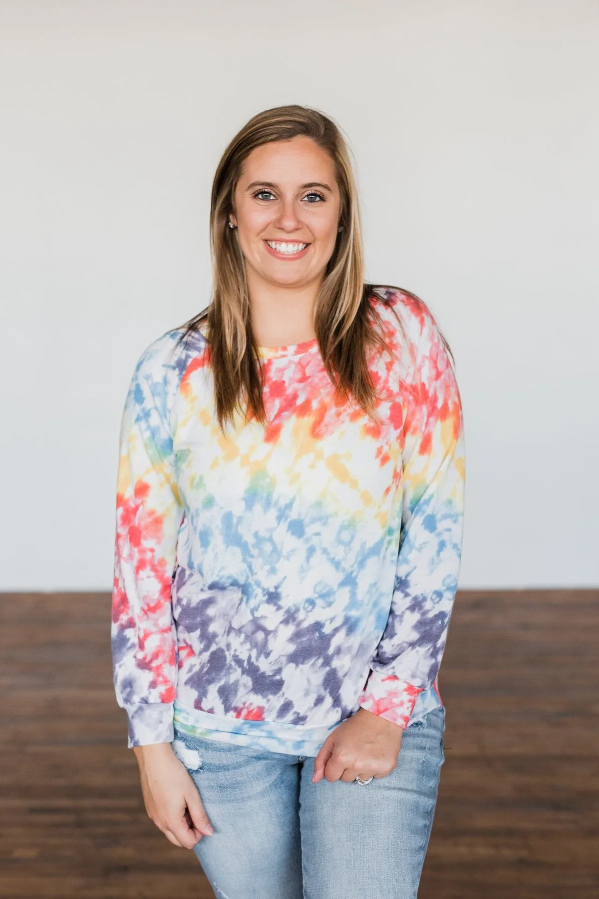 Feels Like A Dream Tie Dye Pullover Top- Rainbow