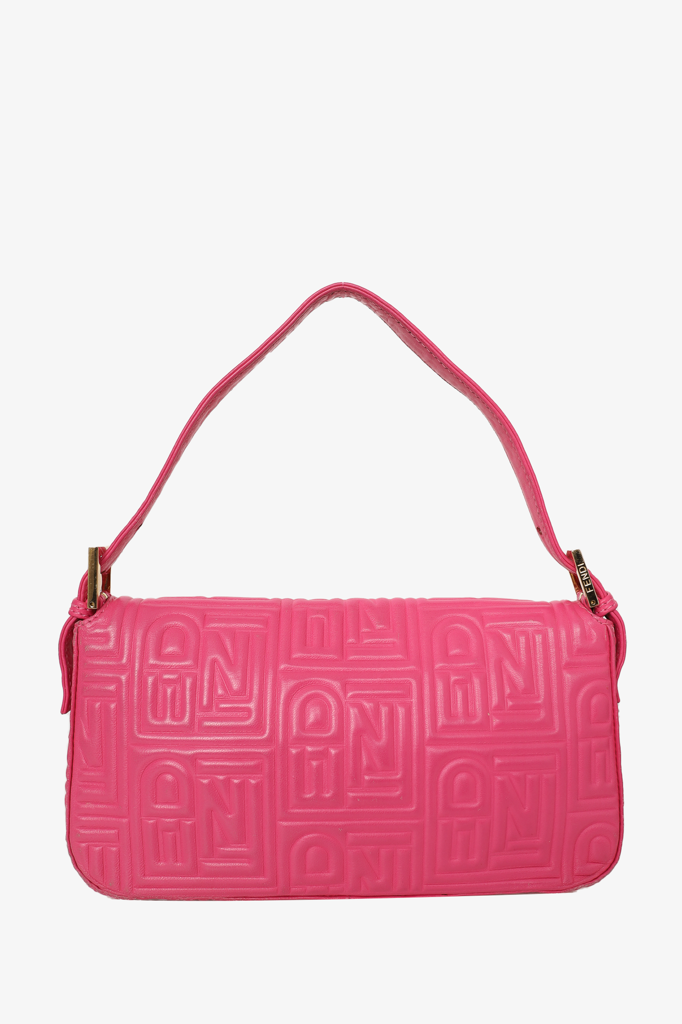 Fendi Hot Pink Leather Nappa Logo Embossed Baguette Shoulder Bag