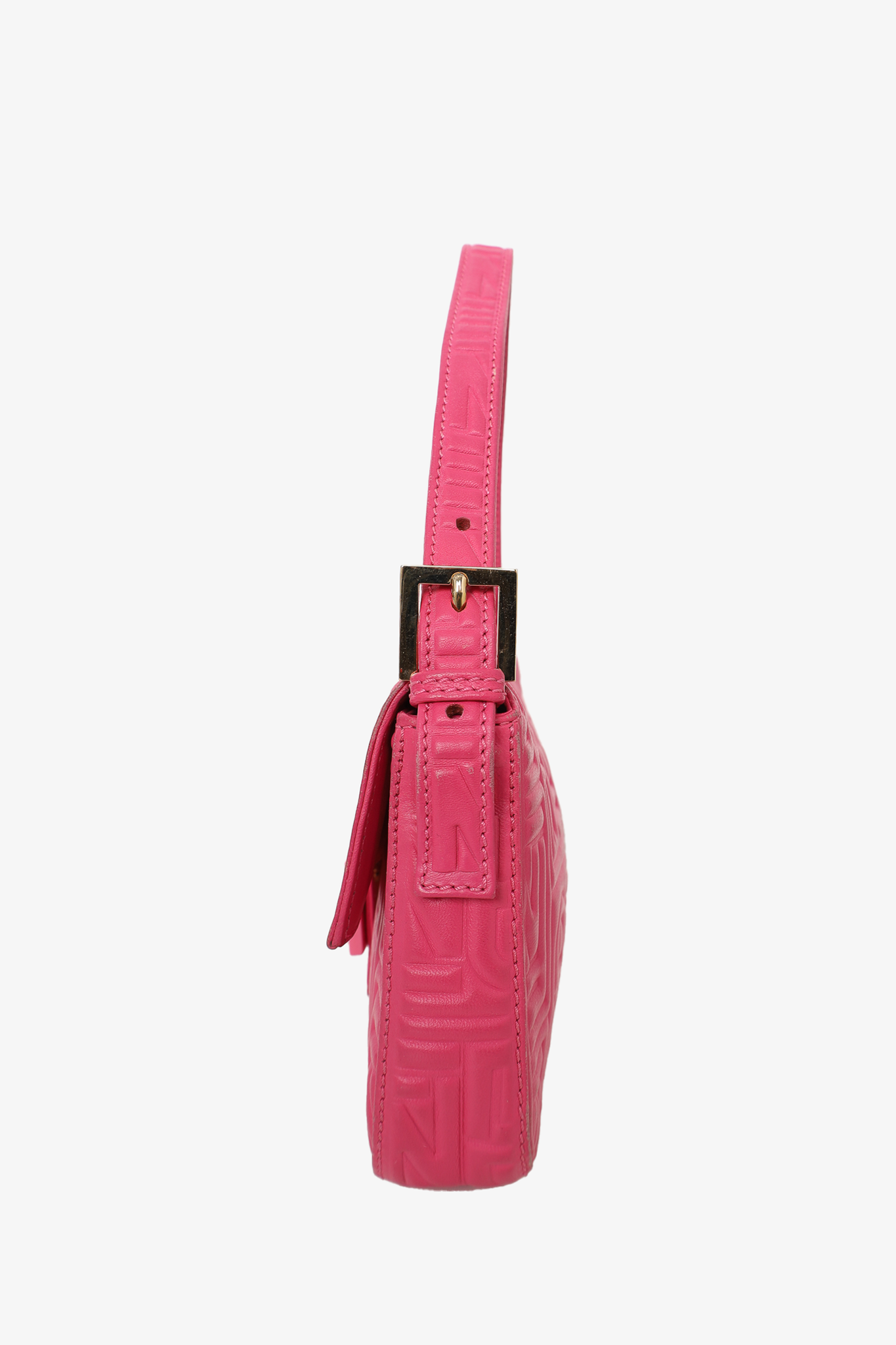 Fendi Hot Pink Leather Nappa Logo Embossed Baguette Shoulder Bag