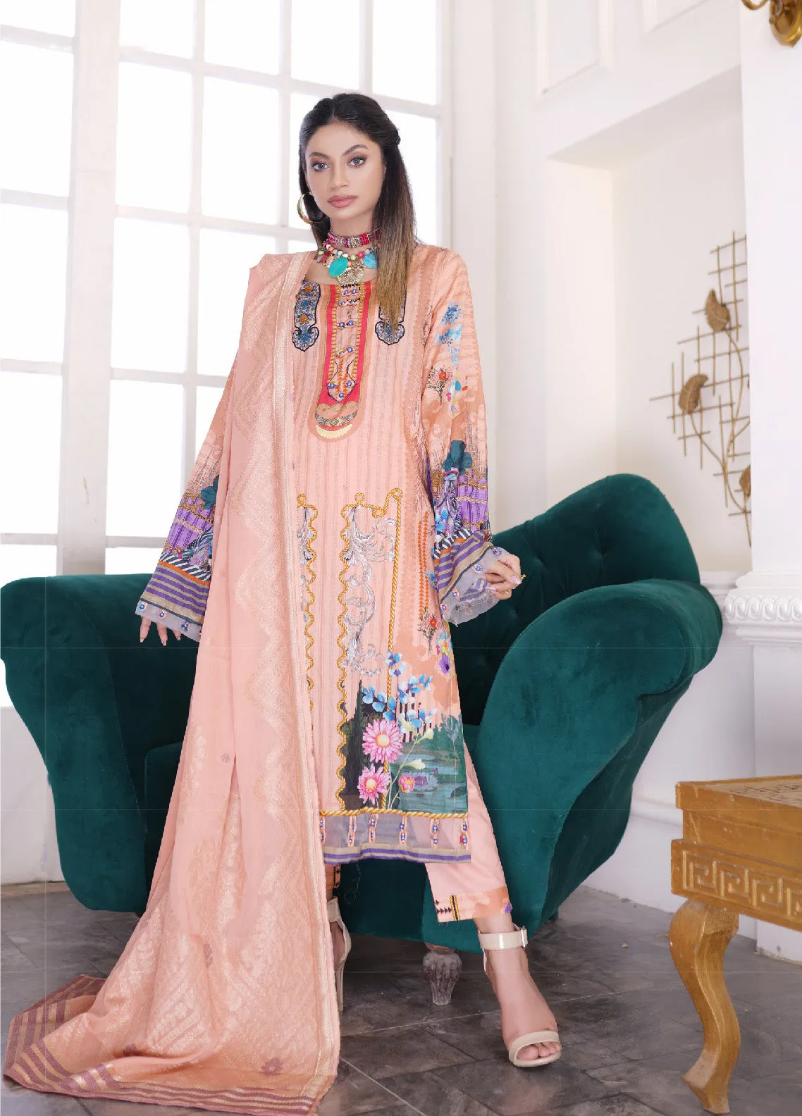 Firdous Fashion Printed Lawn Unstitched 3 Piece Suit - FF24PL F-09 BISMOCLITE