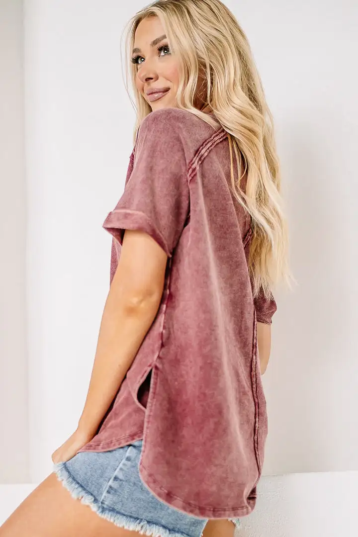 French Terry Pullover Top | Cabernet