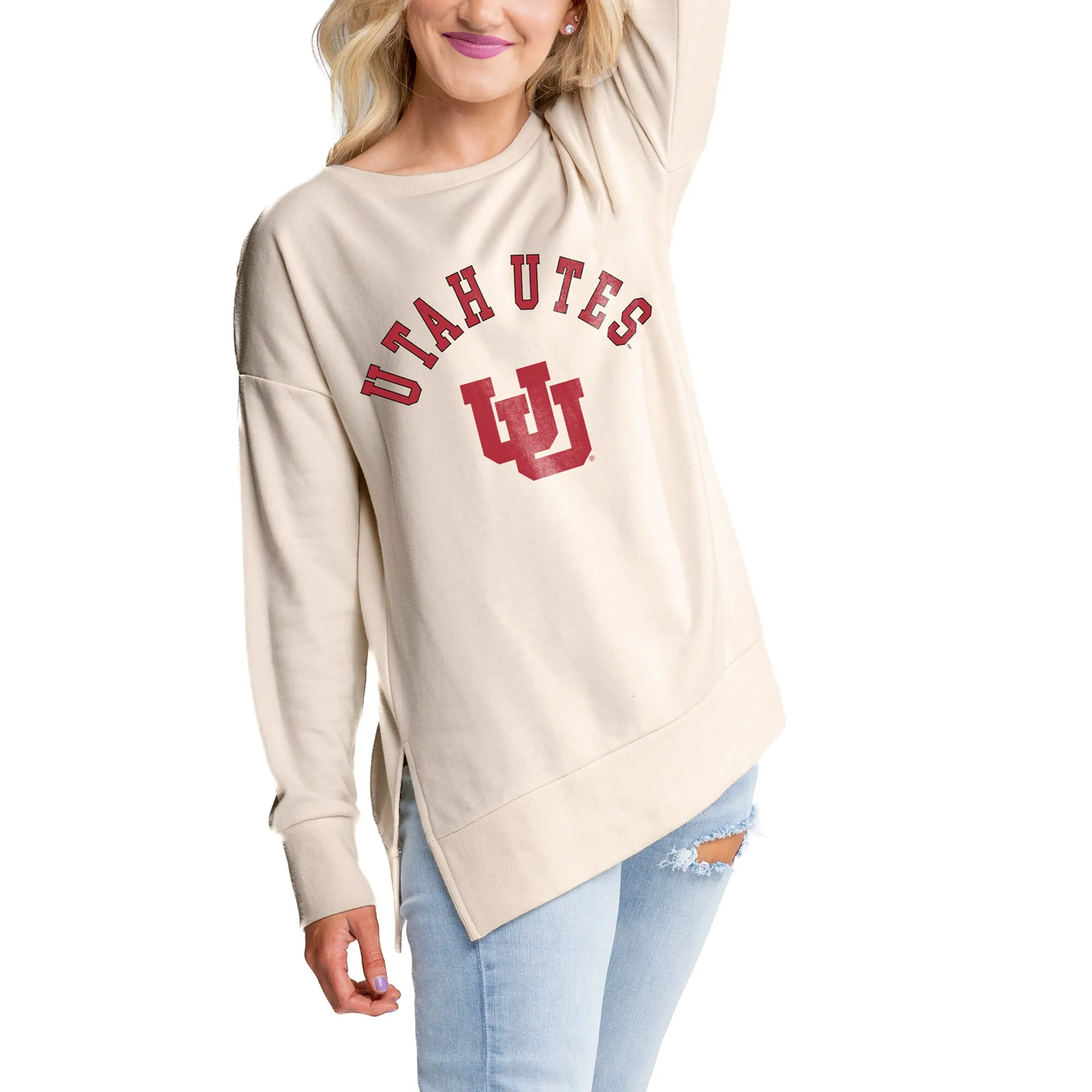 Gameday Couture Utah Utes Women's Cream Side Split Pullover Top