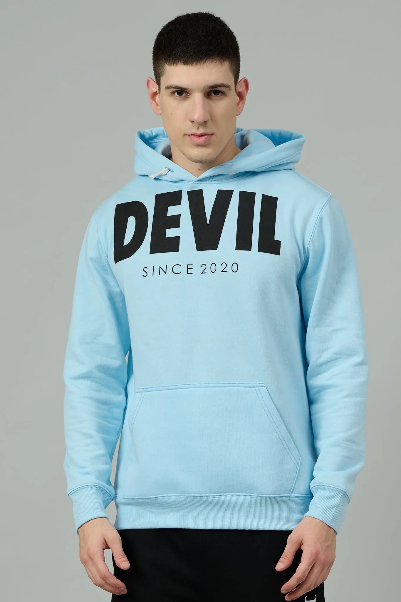 Go Devil Since 2020 Printed Sky Blue Hoodie for Men