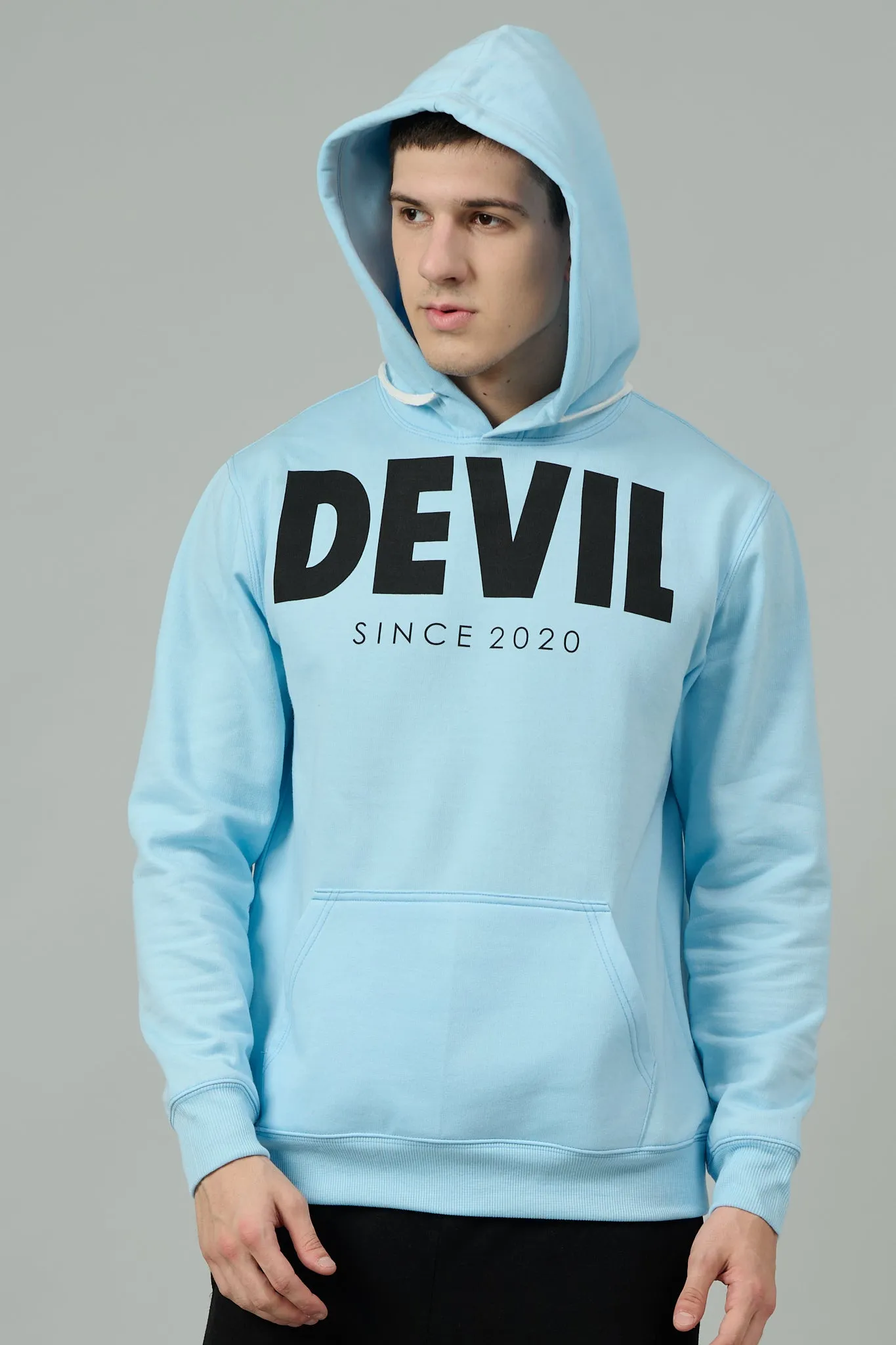 Go Devil Since 2020 Printed Sky Blue Hoodie for Men