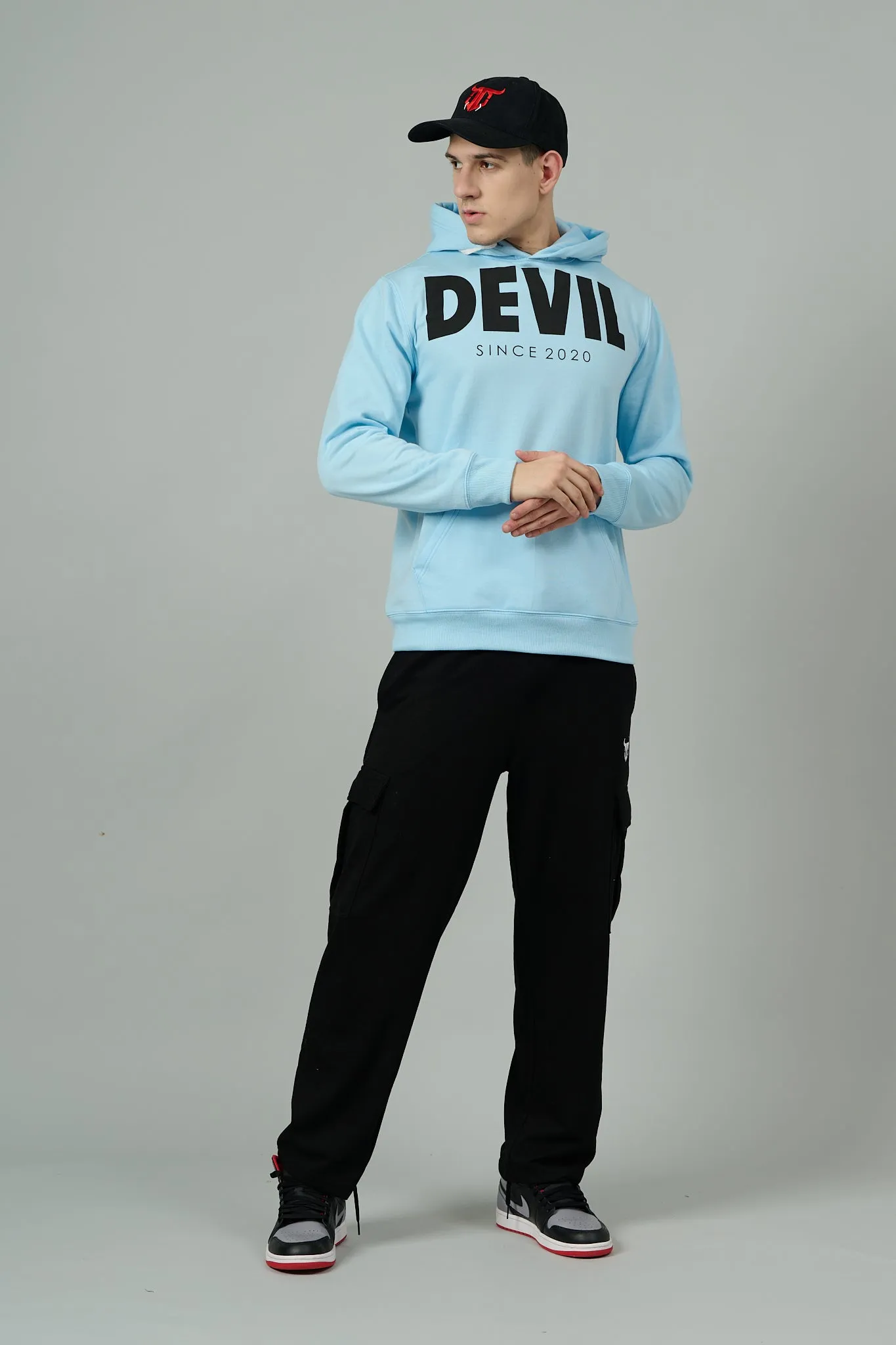 Go Devil Since 2020 Printed Sky Blue Hoodie for Men