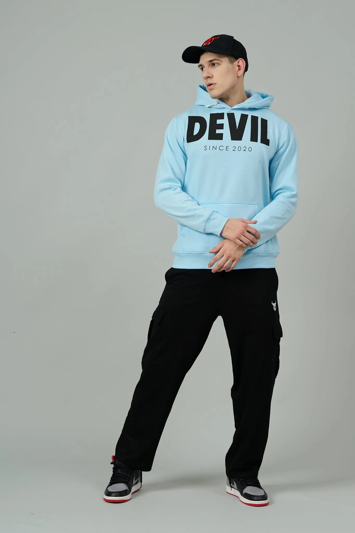 Go Devil Since 2020 Printed Sky Blue Hoodie for Men