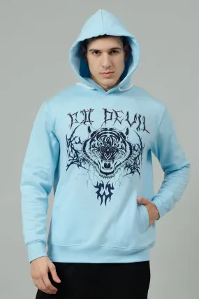 Go Devil (Tiger) Printed Sky Blue Hoodie for Men