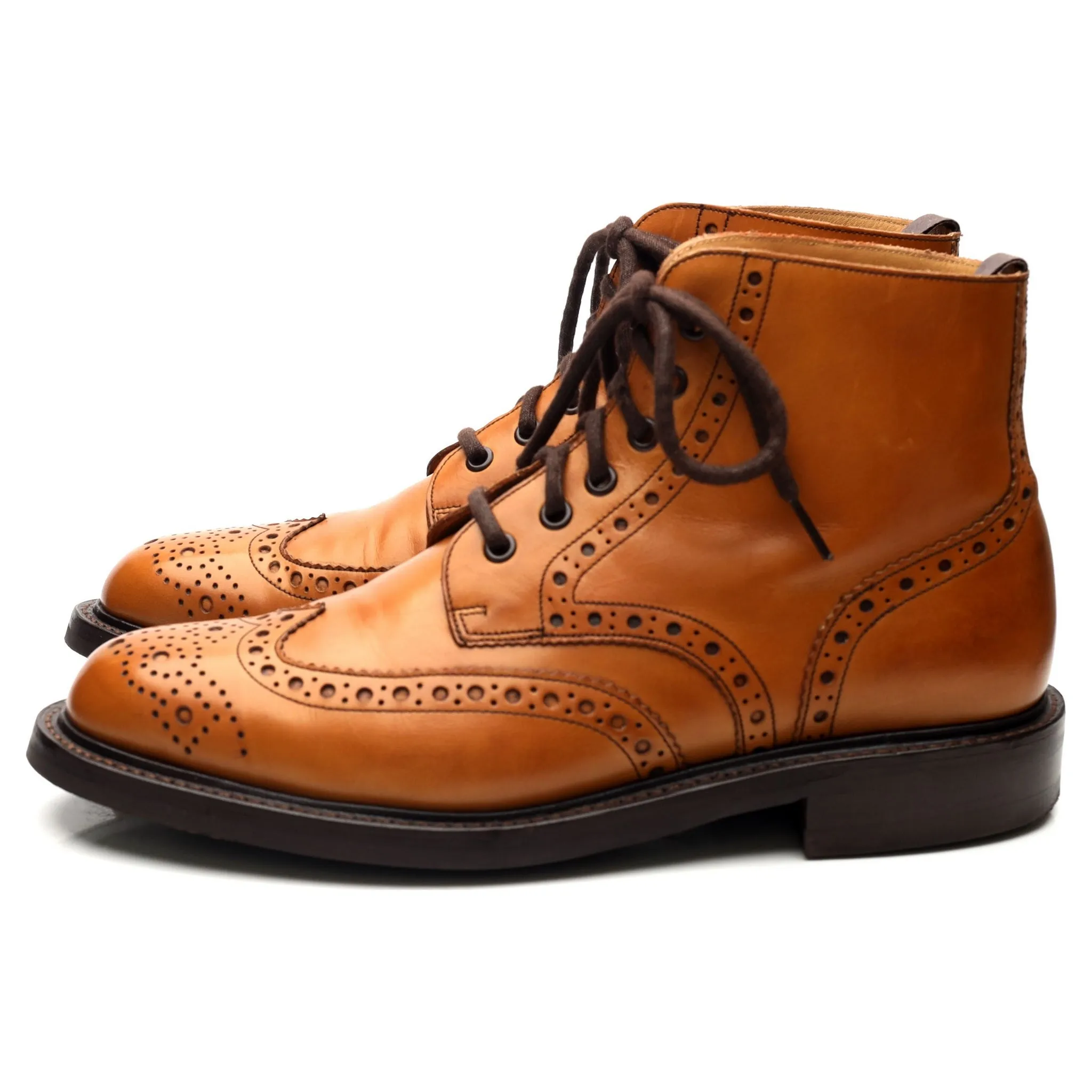 'Harrison' Tan Brown Leather Brogue Boots UK 9 F