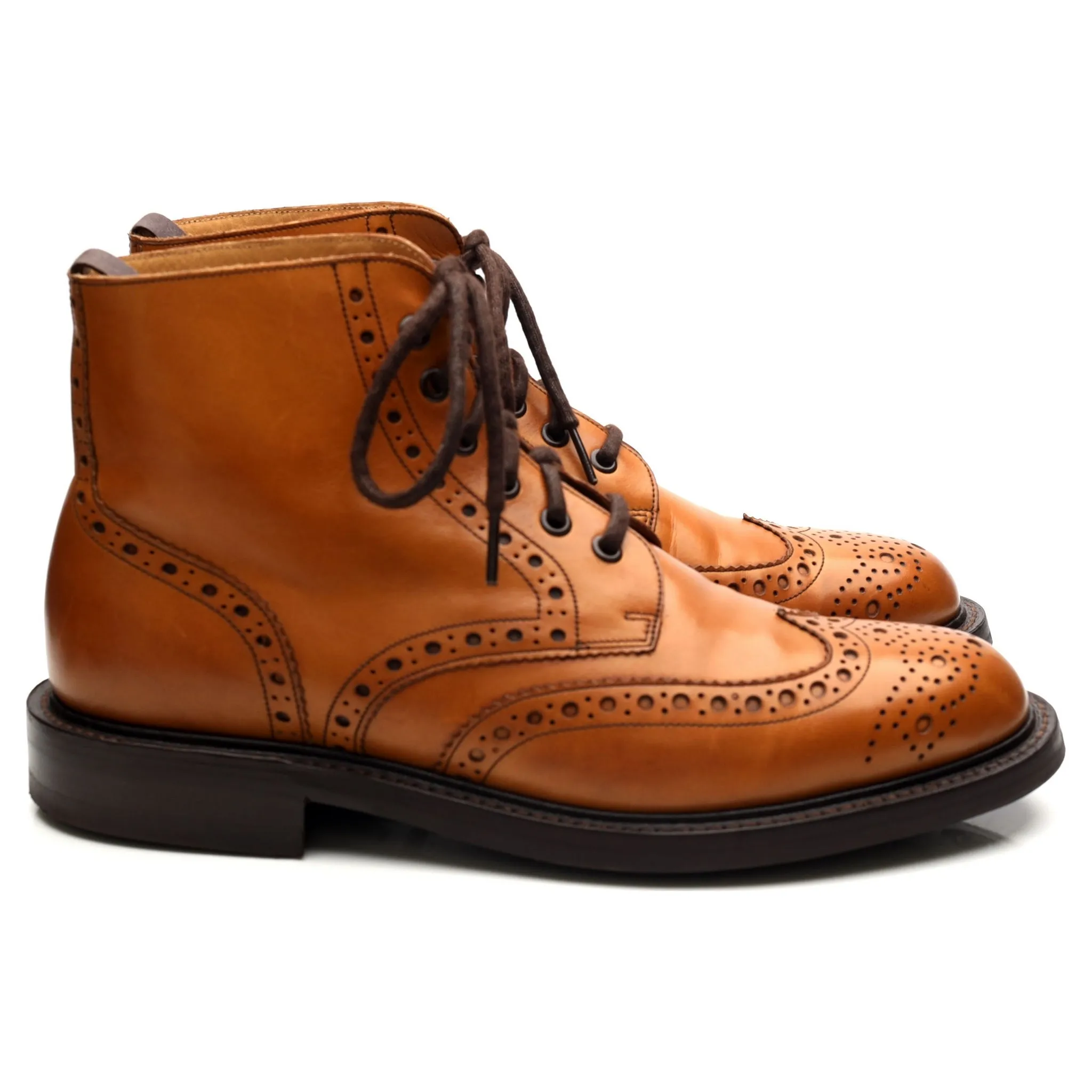 'Harrison' Tan Brown Leather Brogue Boots UK 9 F