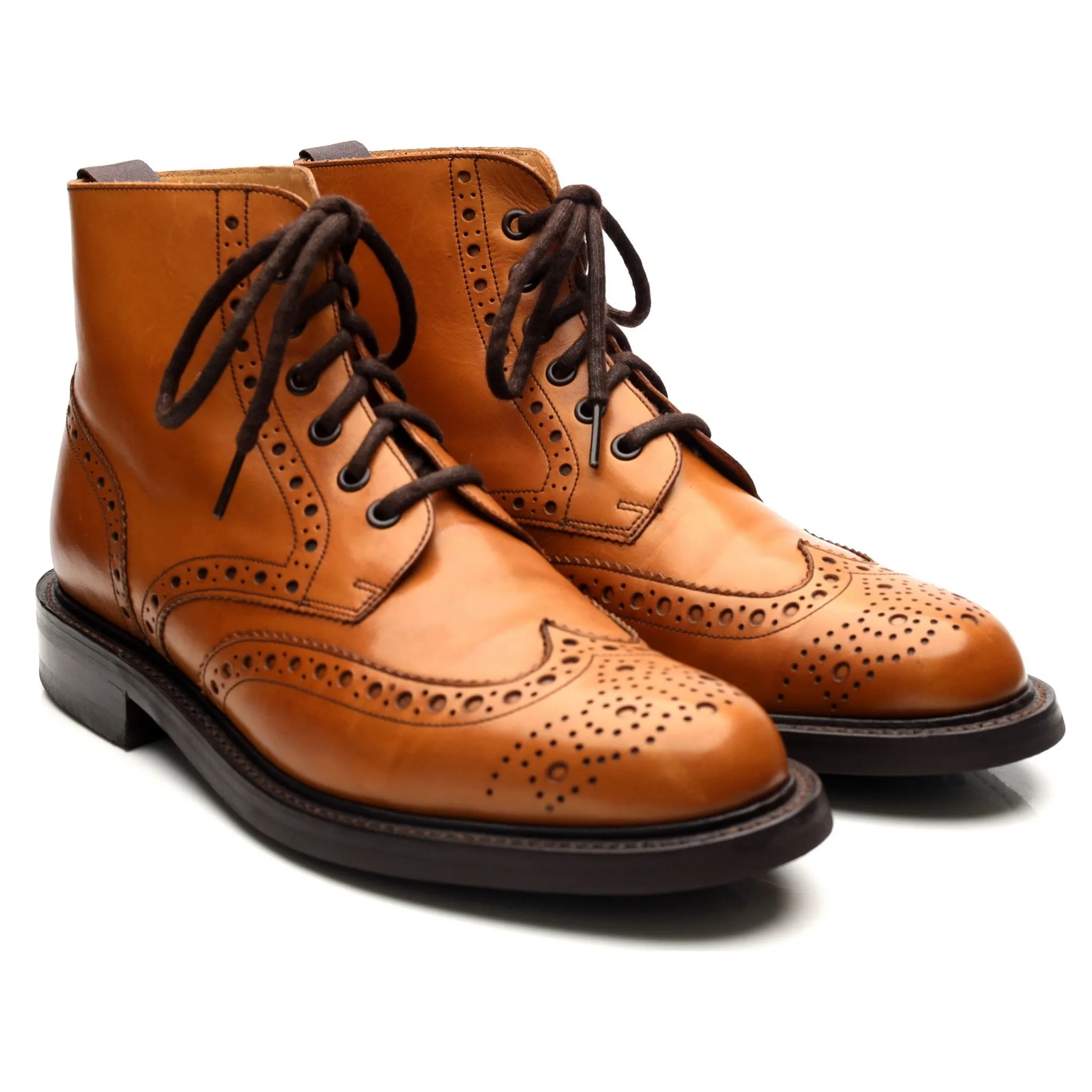 'Harrison' Tan Brown Leather Brogue Boots UK 9 F