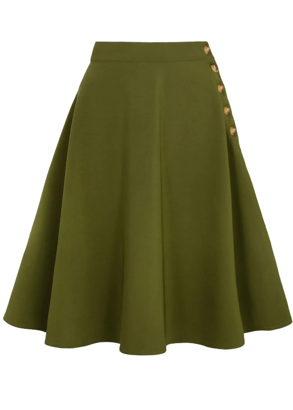 Hell Bunny Ravenwood 40's Swing Skirt Khaki Green