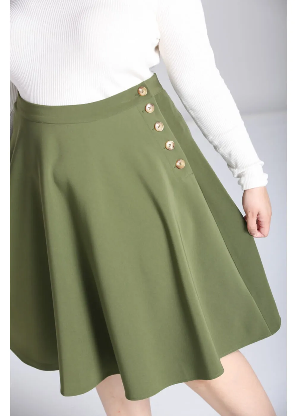 Hell Bunny Ravenwood 40's Swing Skirt Khaki Green