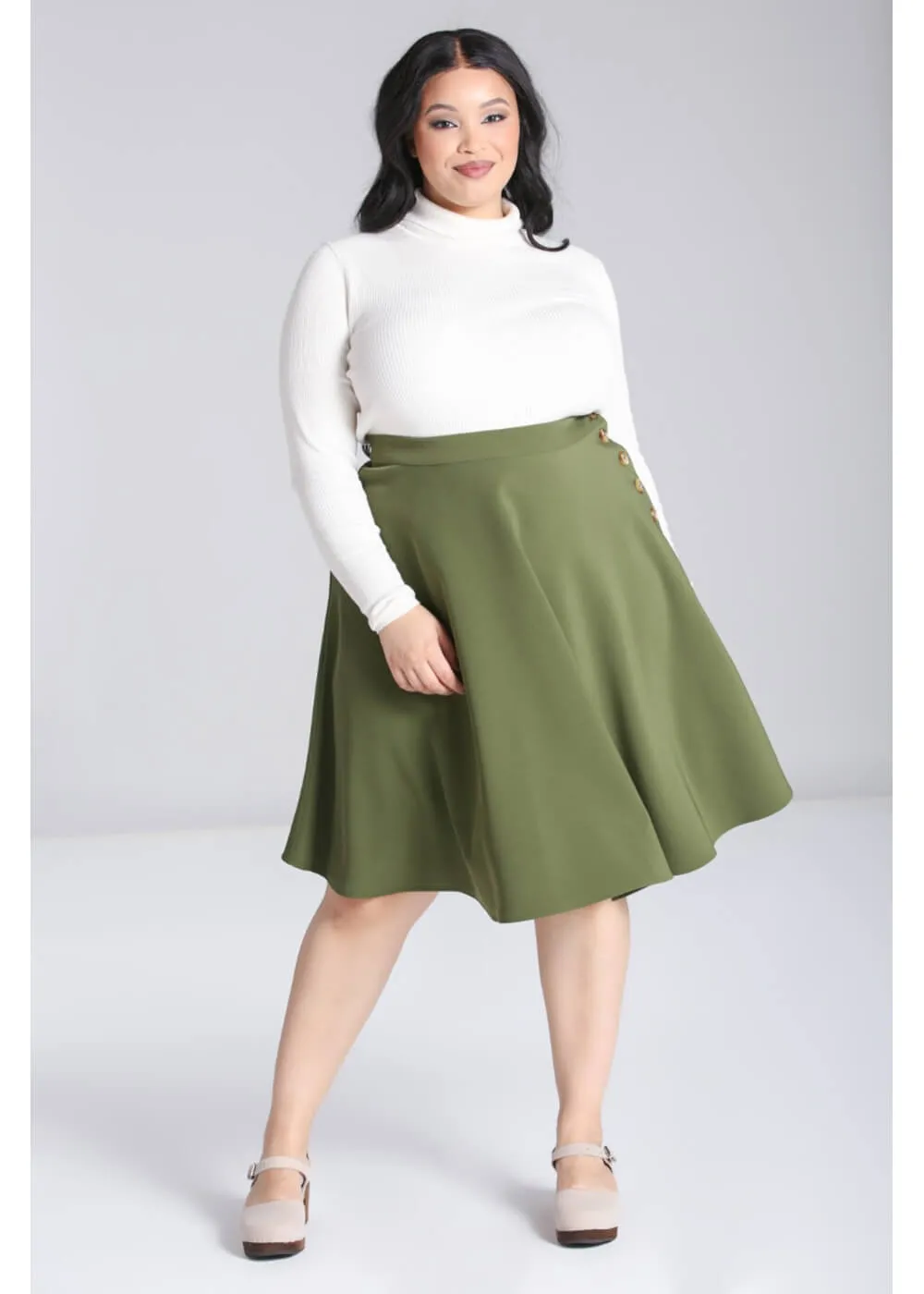 Hell Bunny Ravenwood 40's Swing Skirt Khaki Green