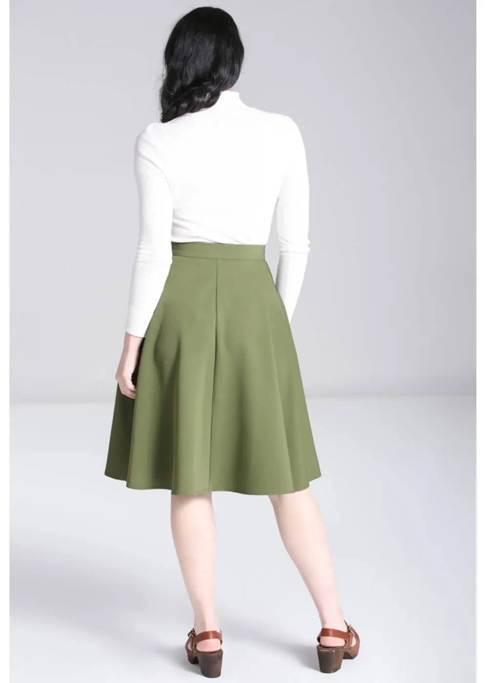 Hell Bunny Ravenwood 40's Swing Skirt Khaki Green