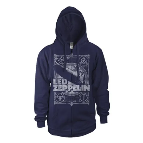 Hoodie - Led Zeppelin - Vintage Print LZ1 - Navy - Zip