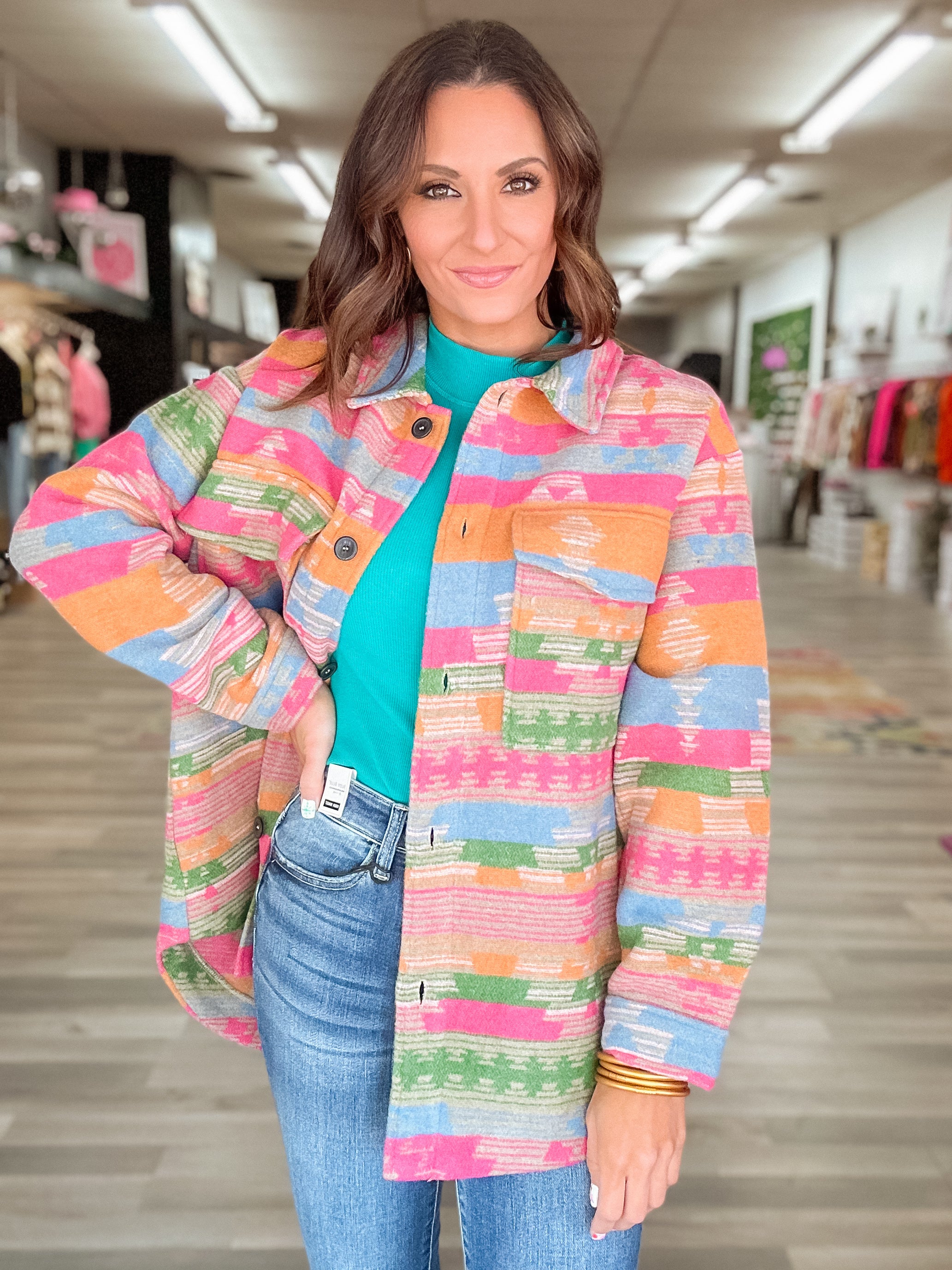 Hot Pink Aztec Print Shacket