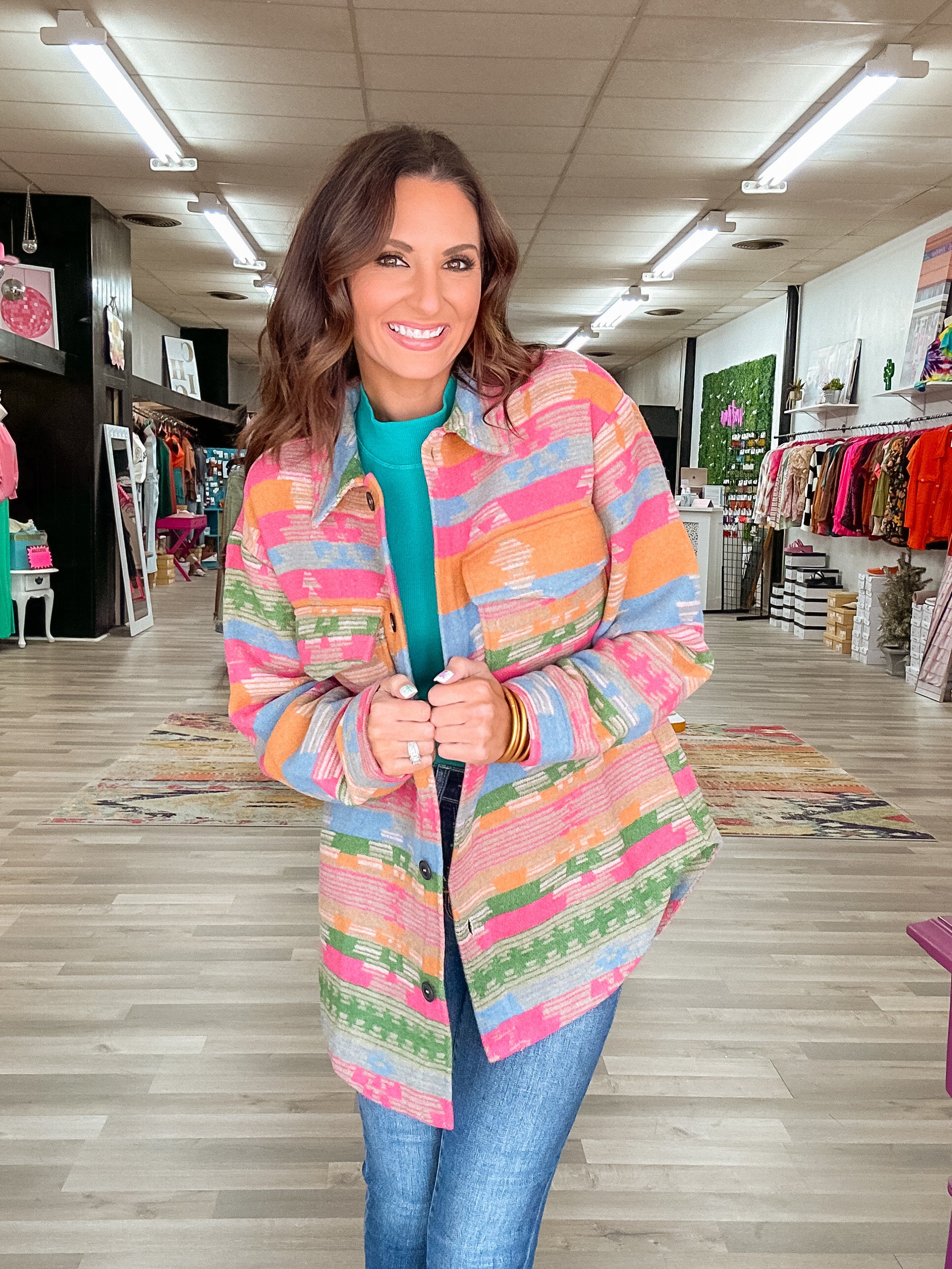 Hot Pink Aztec Print Shacket