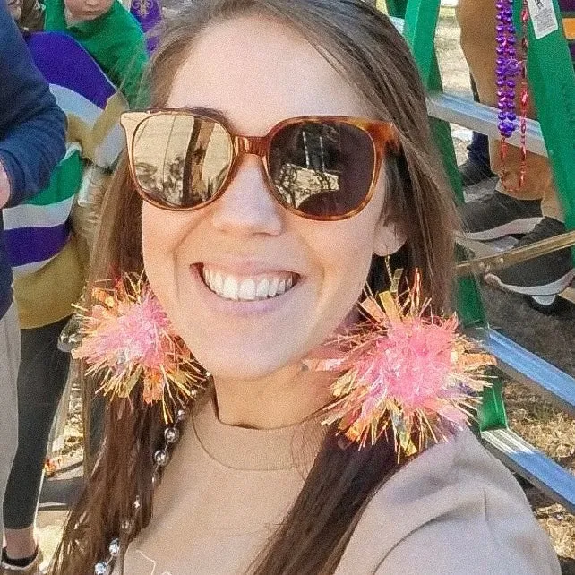 Hot Pink Bubble Gum Pom Pom Earrings