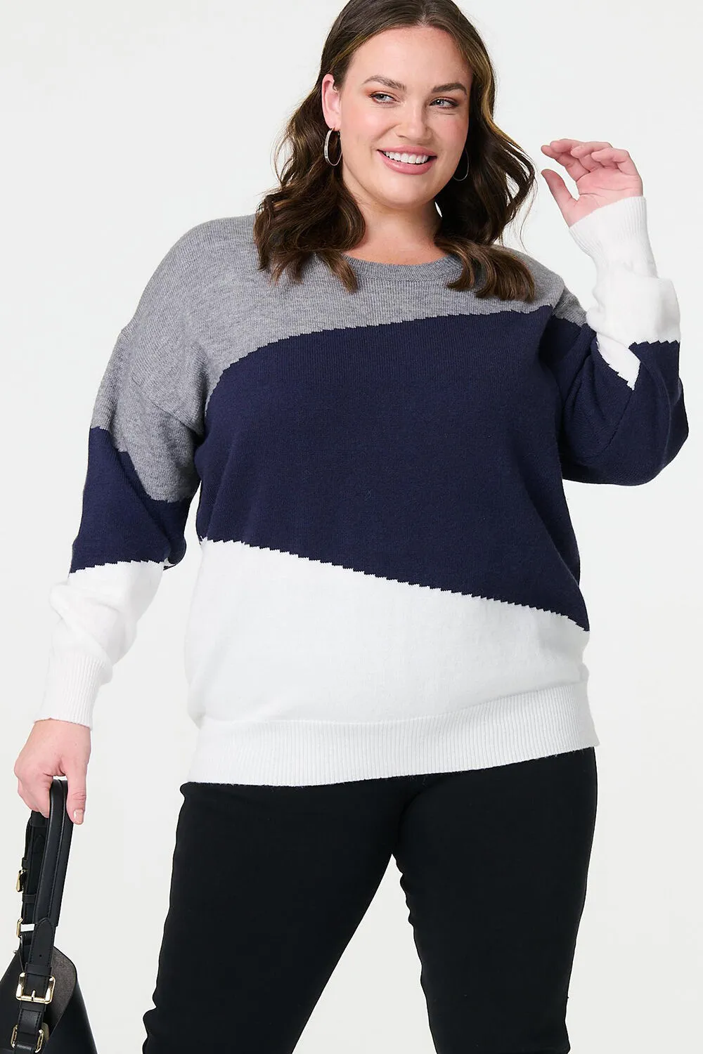 Izabel London - Colour Block Relaxed Knit Sweater