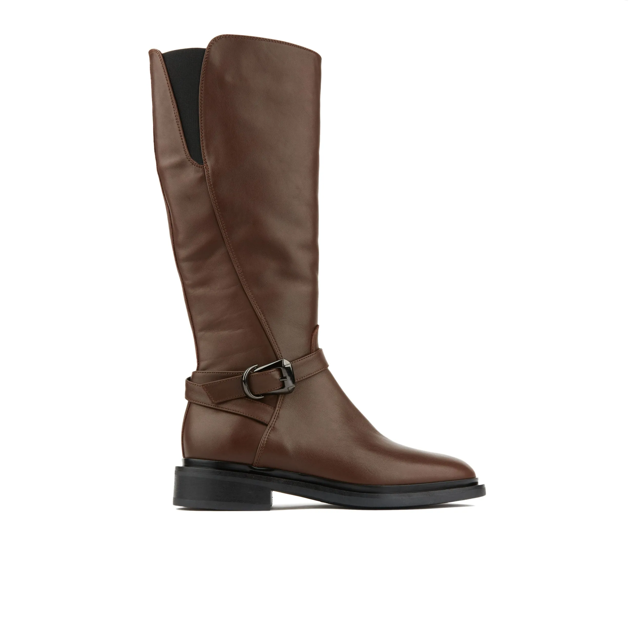 JAMIE BROWN - Women's leather tall riding boots with rounded toe in brown