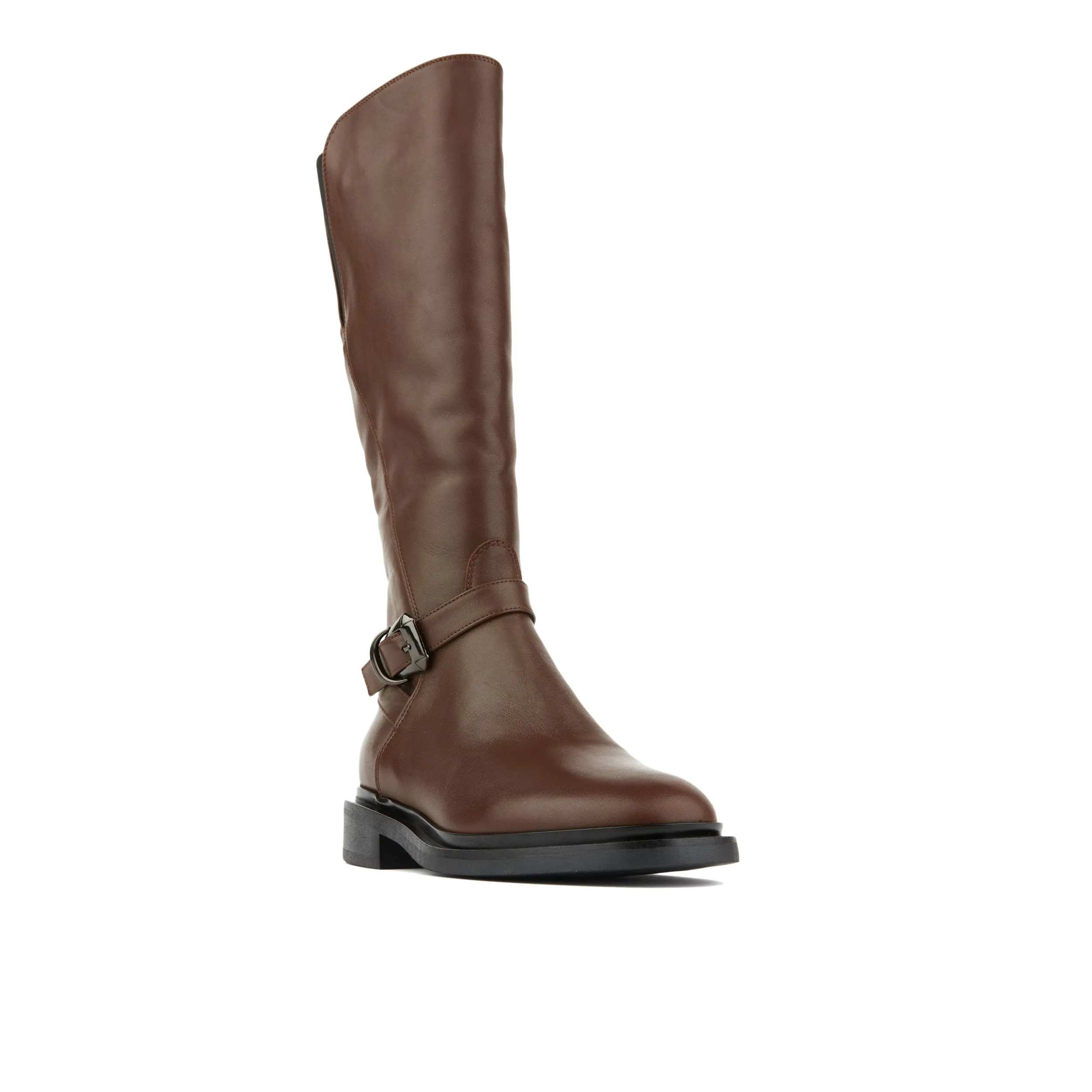 JAMIE BROWN - Women's leather tall riding boots with rounded toe in brown