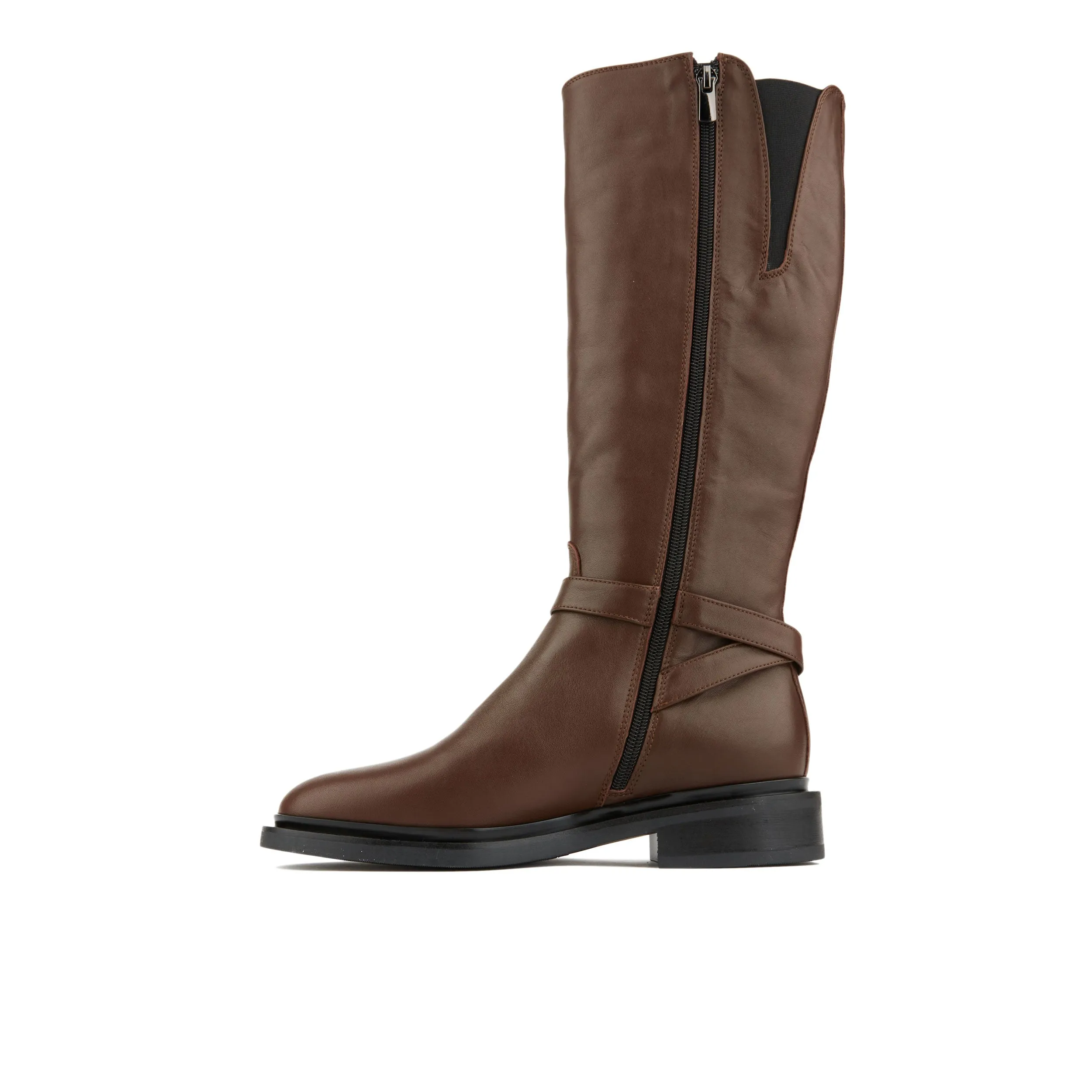 JAMIE BROWN - Women's leather tall riding boots with rounded toe in brown