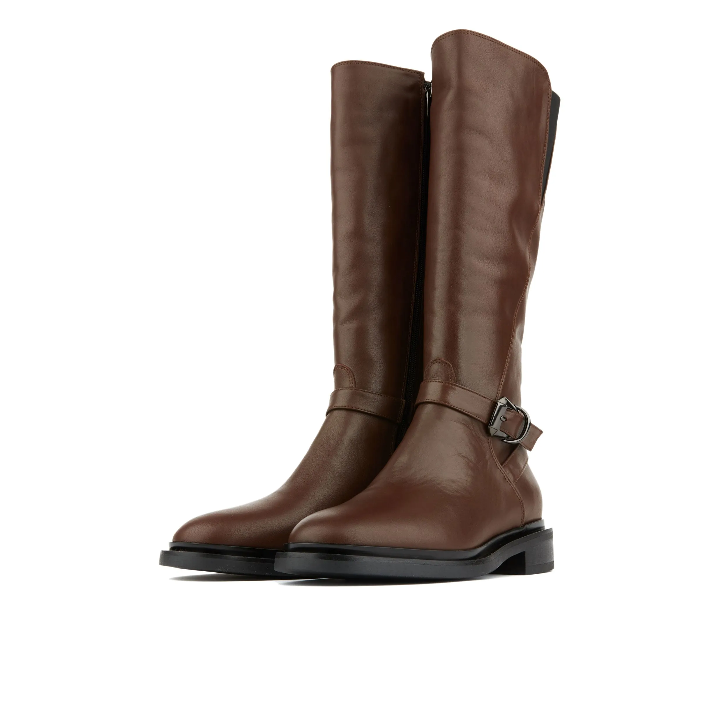 JAMIE BROWN - Women's leather tall riding boots with rounded toe in brown