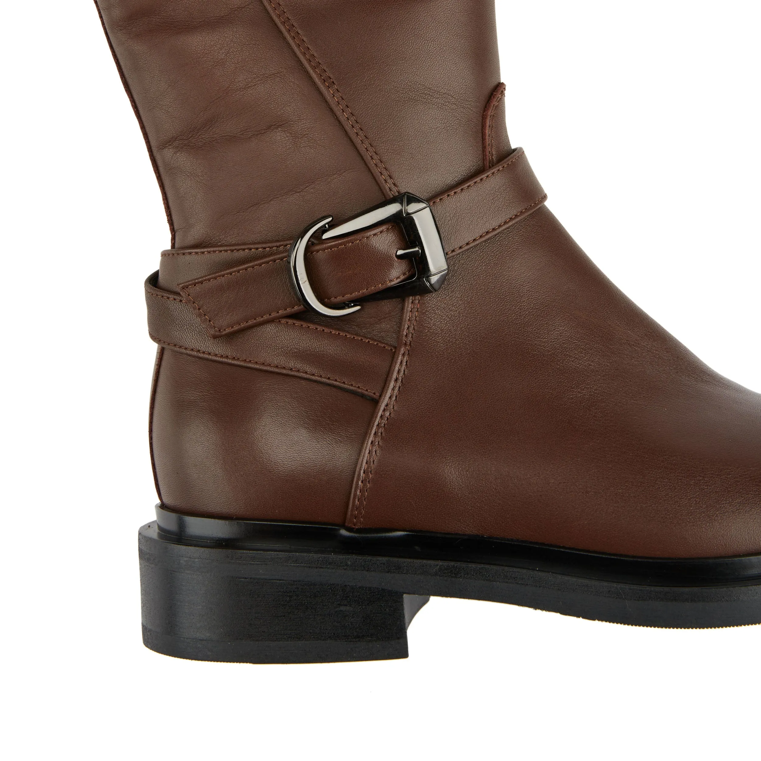 JAMIE BROWN - Women's leather tall riding boots with rounded toe in brown